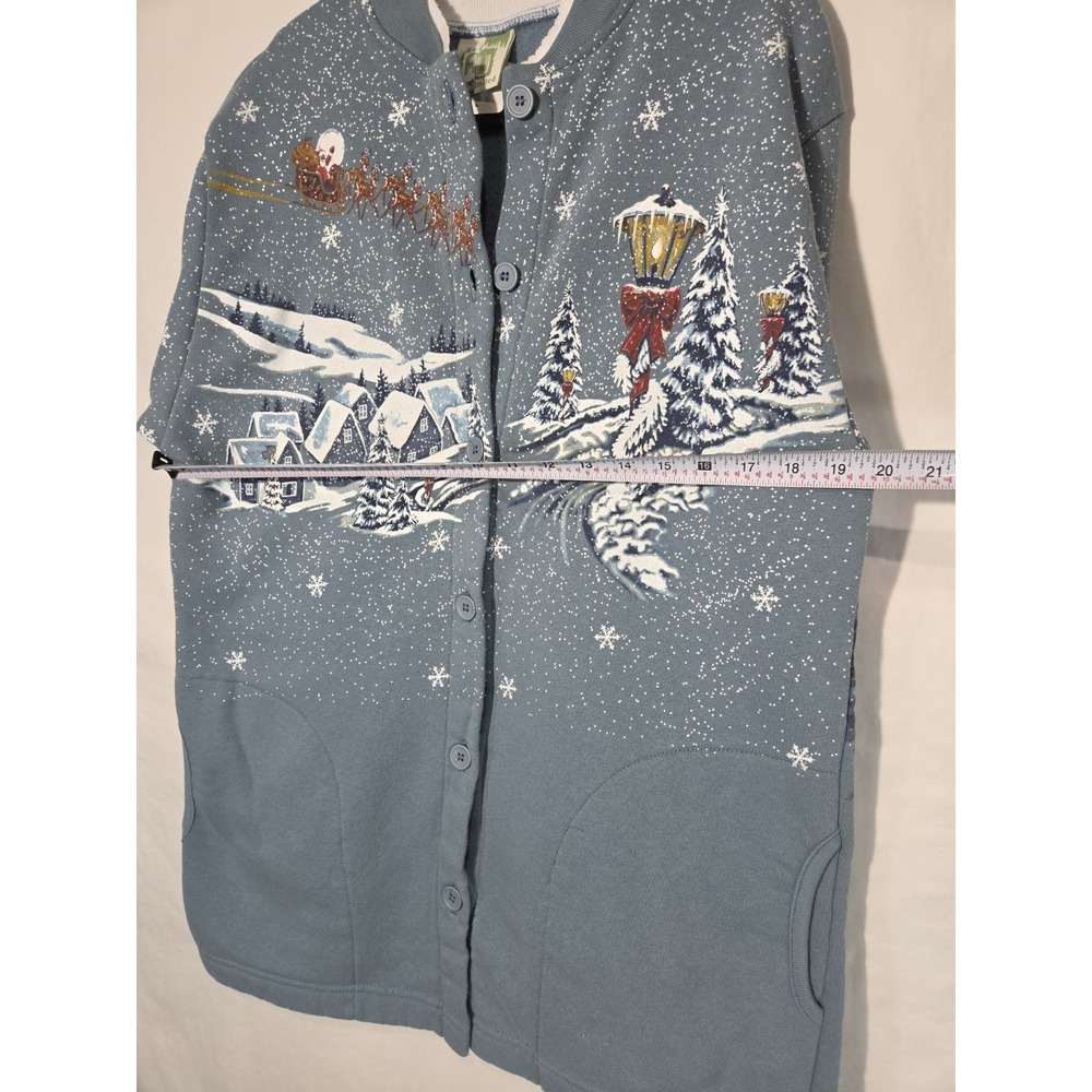 Art Unlimited Cardigan Jacket Large Button Santas Sleigh Christmas Santa Vintage - Picture 8 of 9